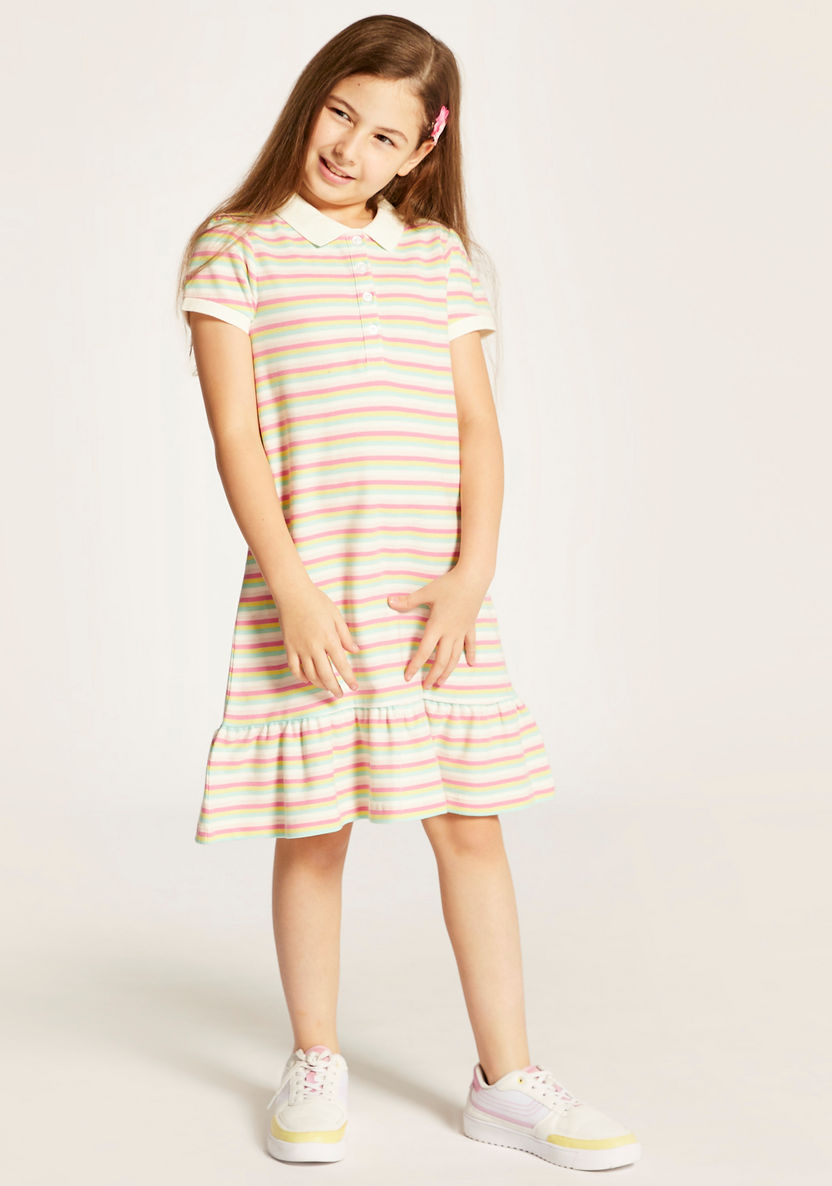 Juniors Striped Polo Dress with Short Sleeves-Dresses%2C Gowns and Frocks-image-1