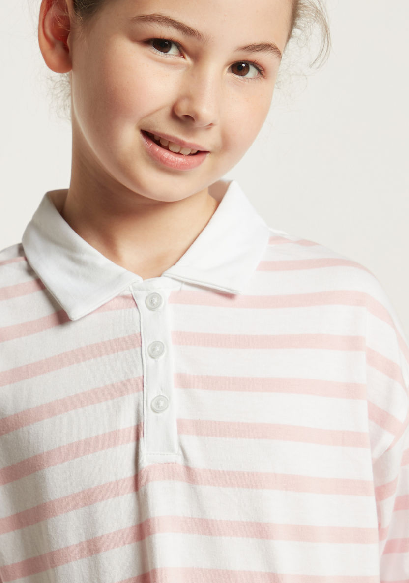 Juniors Striped T-shirt with Three Quarter Sleeves-T Shirts-image-2