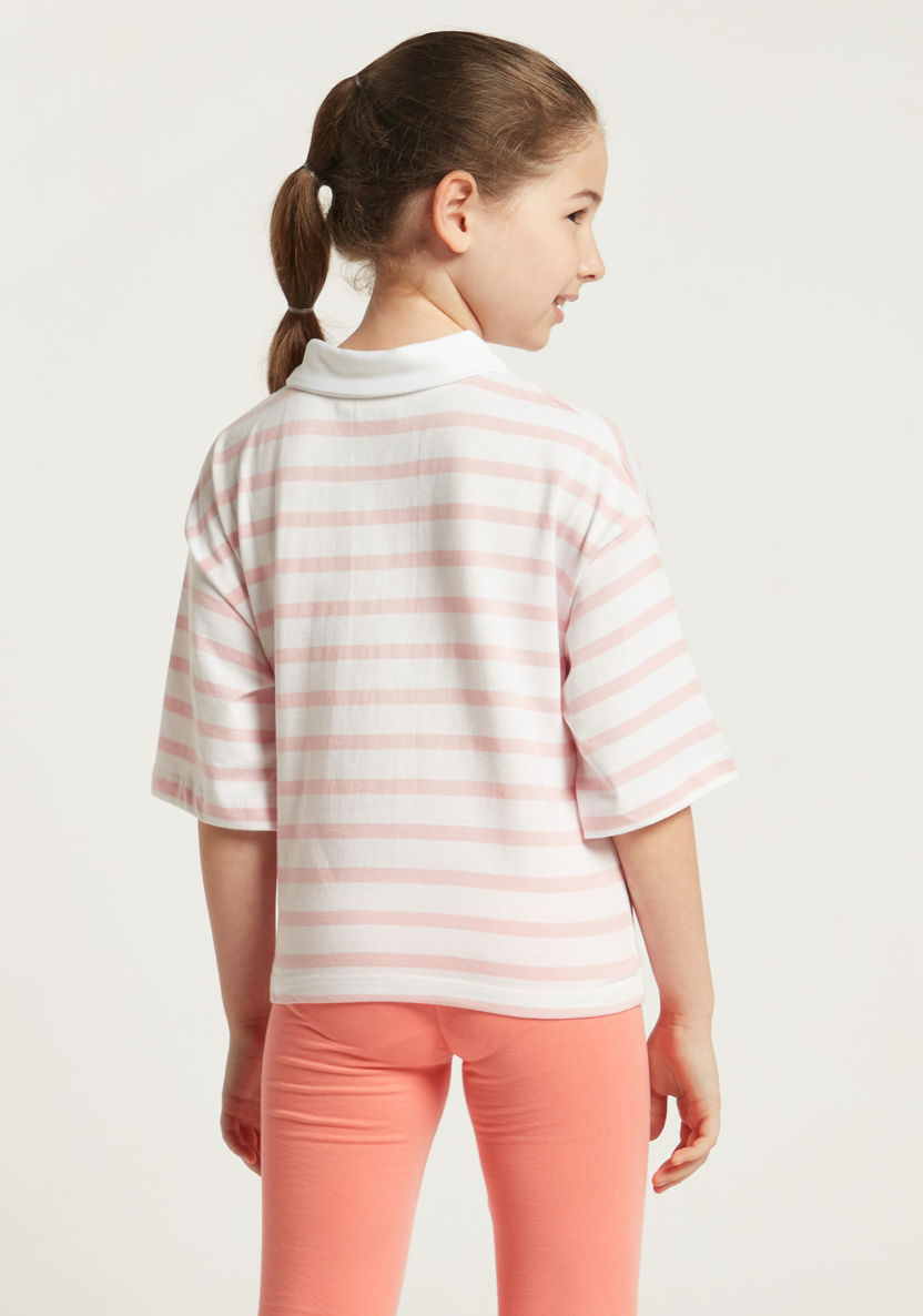 Juniors Striped T-shirt with Three Quarter Sleeves-T Shirts-image-3