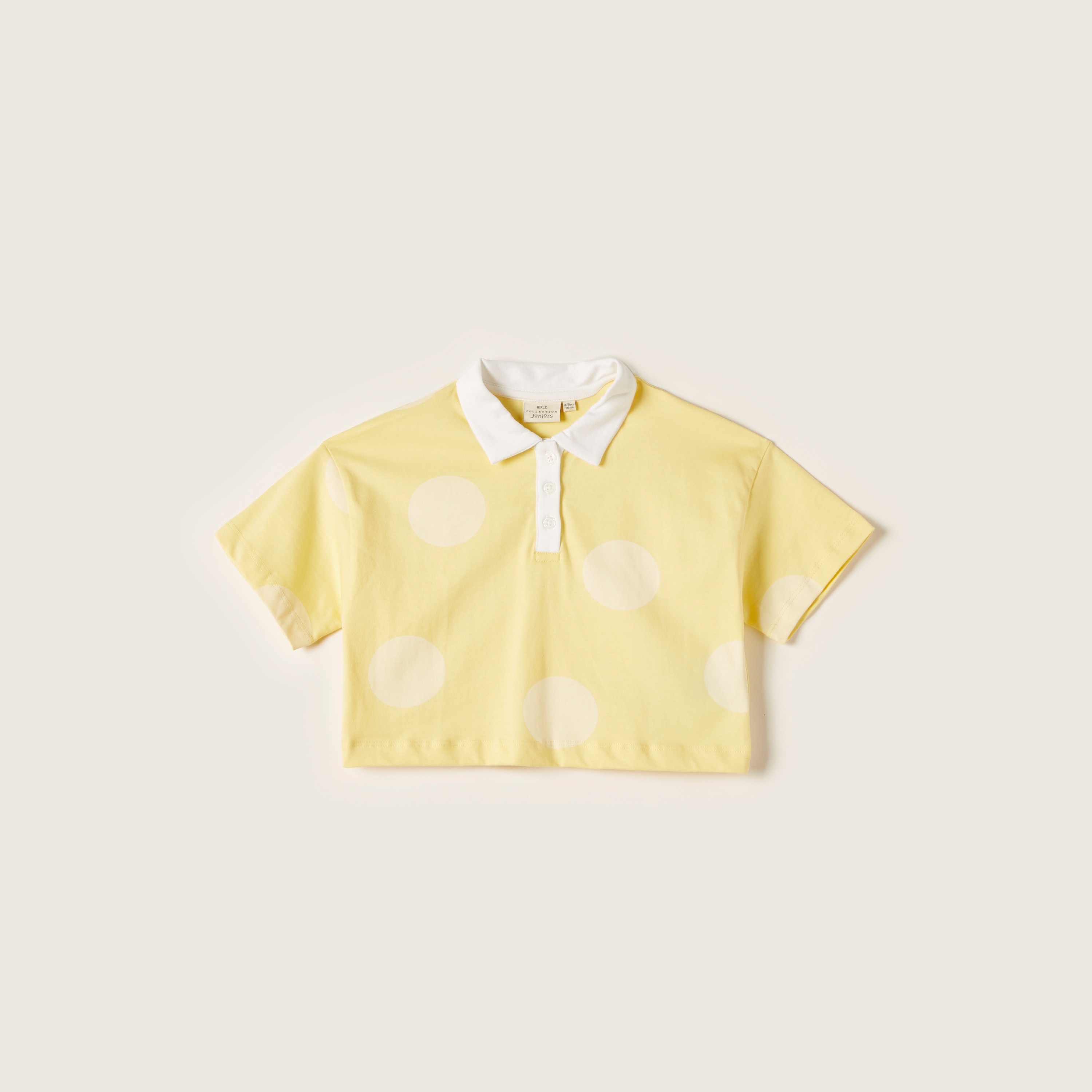 Juniors Polka Dots Print Polo T-shirt with Short Sleeves-girls-clothing-schoolwear-tshirts-image-1