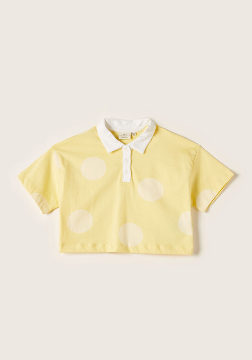 Juniors Polka Dots Print Polo T-shirt with Short Sleeves-T Shirts-image-0