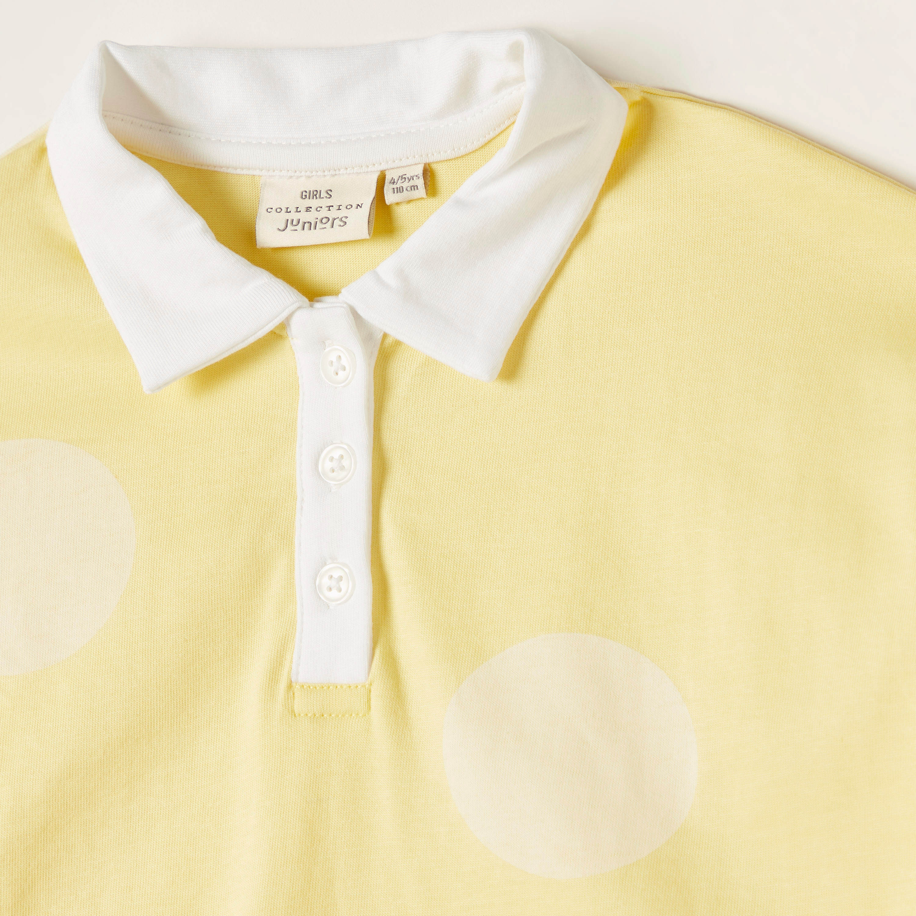 Juniors Polka Dots Print Polo T-shirt with Short Sleeves-girls-clothing-schoolwear-tshirts-image-2