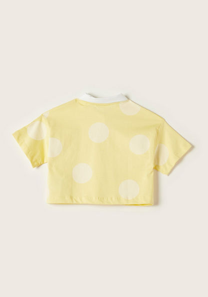 Juniors Polka Dots Print Polo T-shirt with Short Sleeves