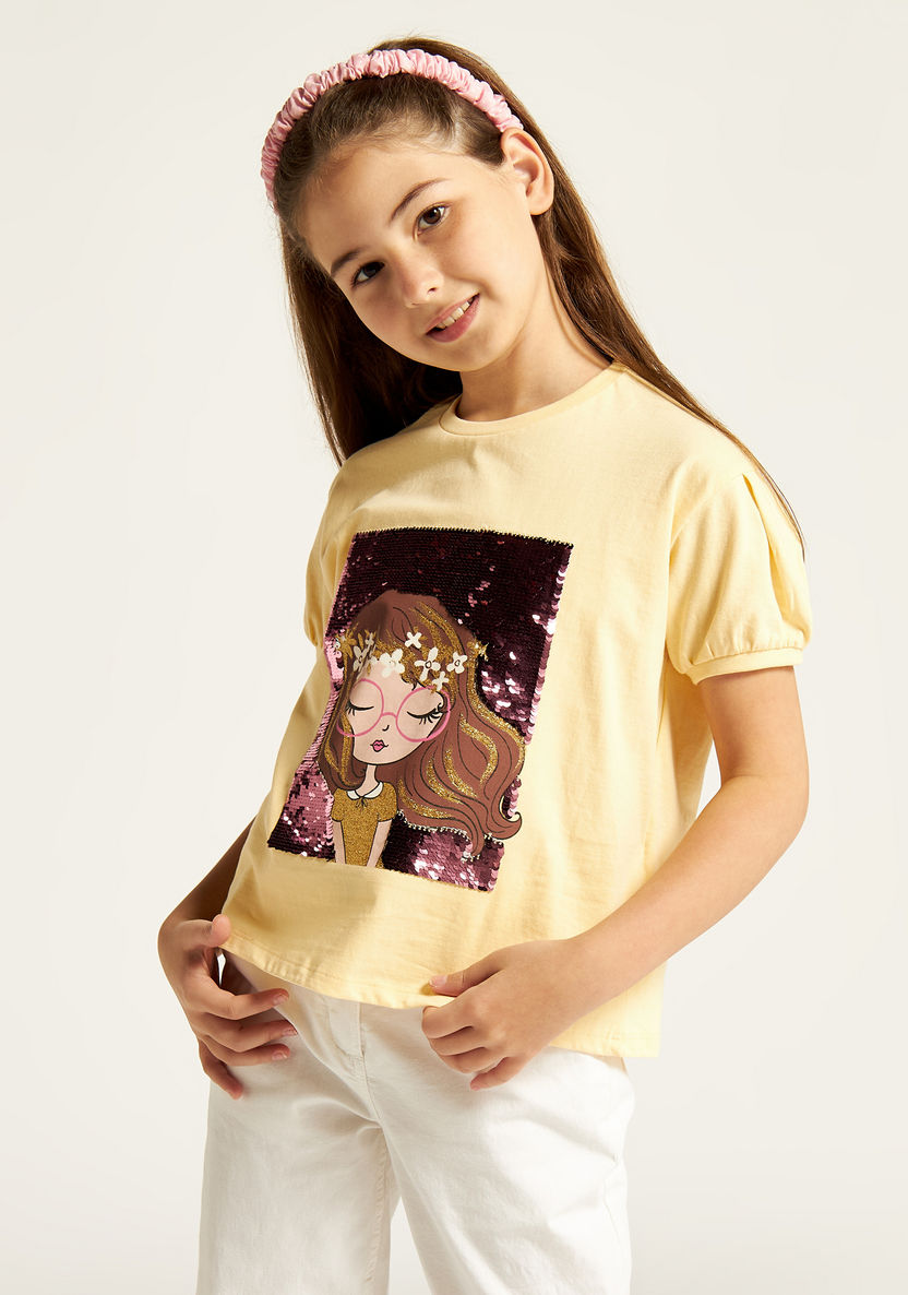 Juniors Embellished Crew Neck T-shirt with Short Sleeves-T Shirts-image-0
