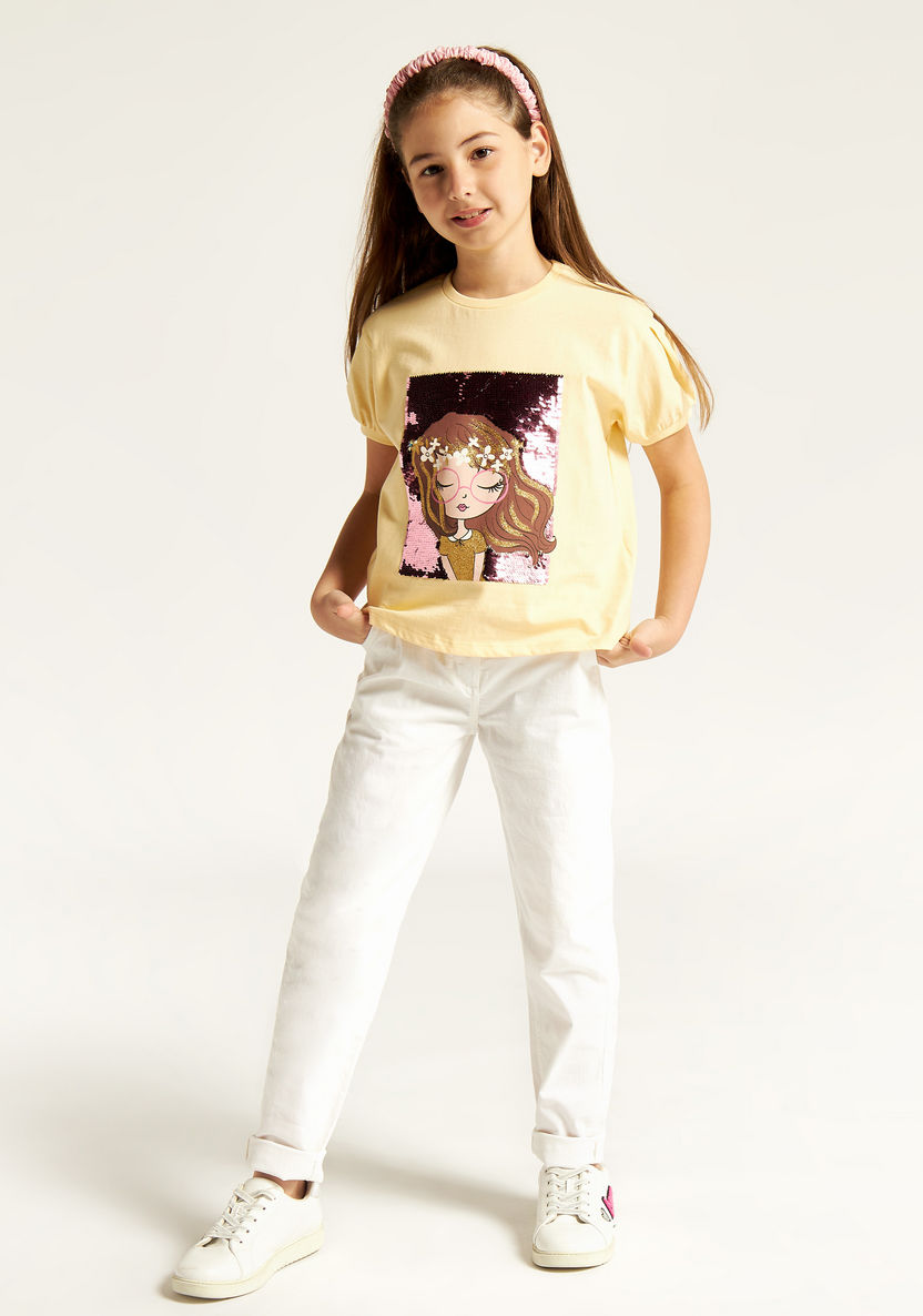 Juniors Embellished Crew Neck T-shirt with Short Sleeves-T Shirts-image-1