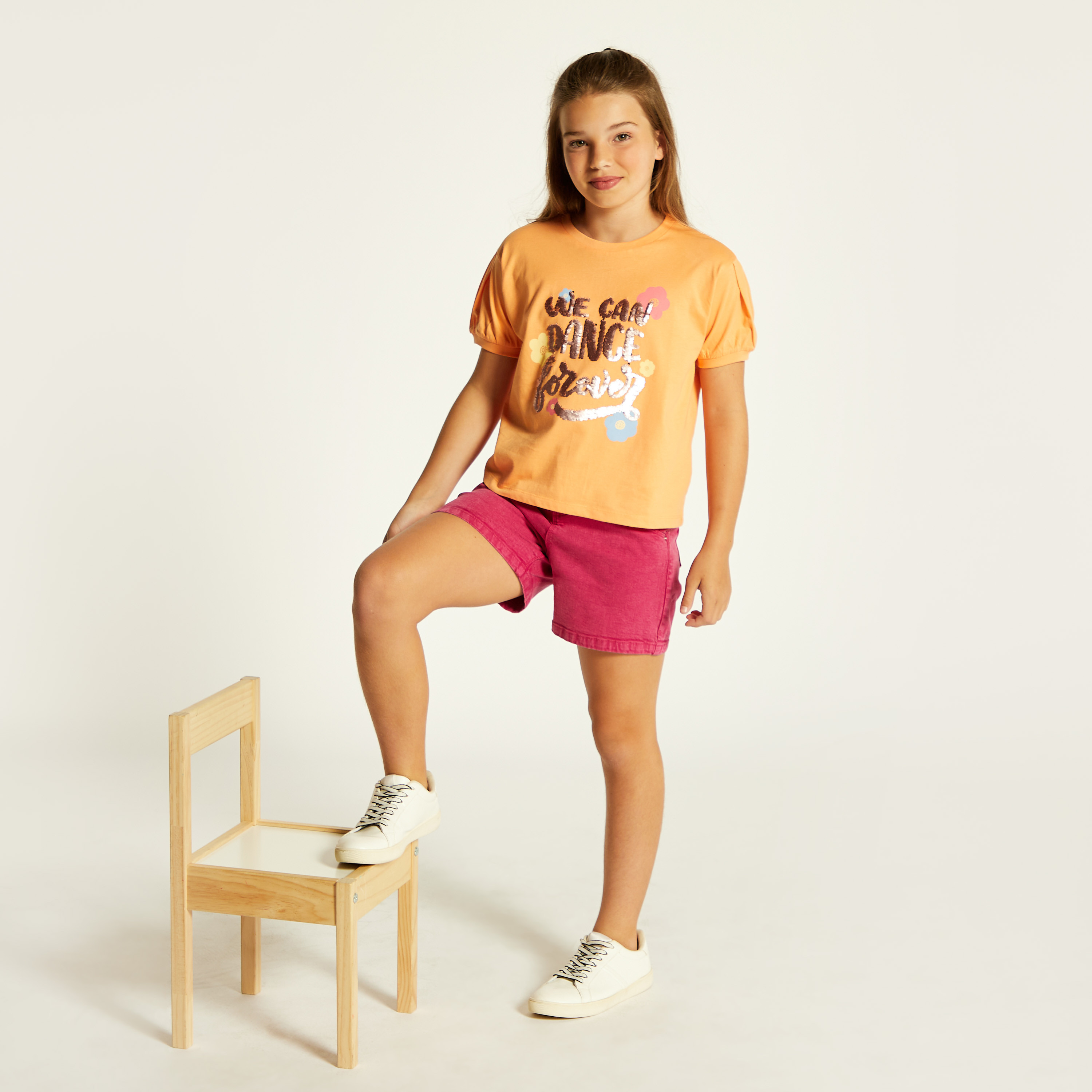 Juniors Embellished Crew Neck T-shirt with Short Sleeves-girls-clothing-schoolwear-tshirts-image-2