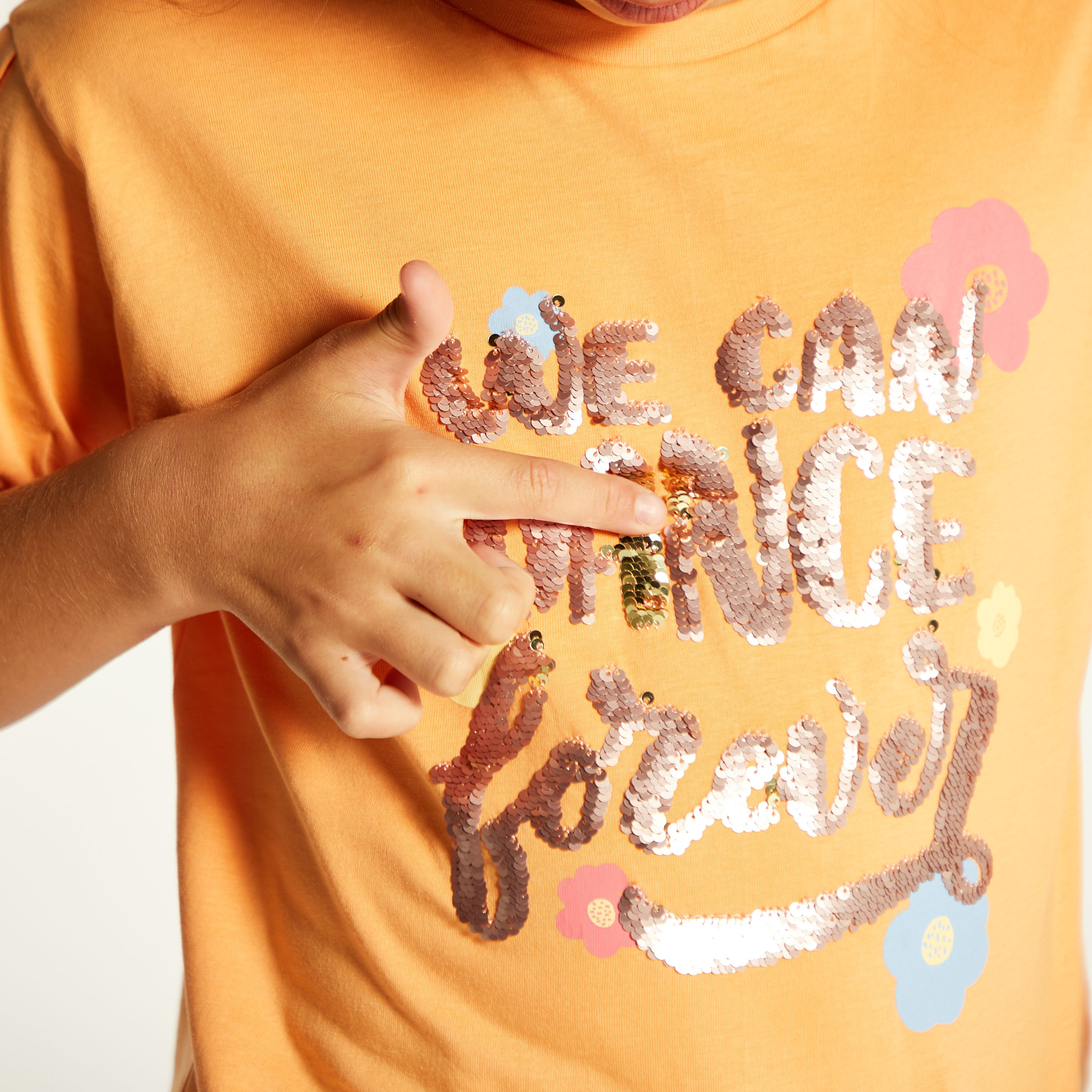 Juniors Embellished Crew Neck T-shirt with Short Sleeves-girls-clothing-schoolwear-tshirts-image-3
