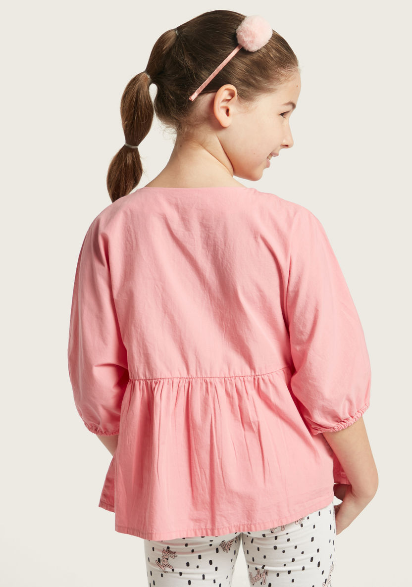 Juniors Solid A-Line Blouse with Half Sleeves-Blouses-image-3