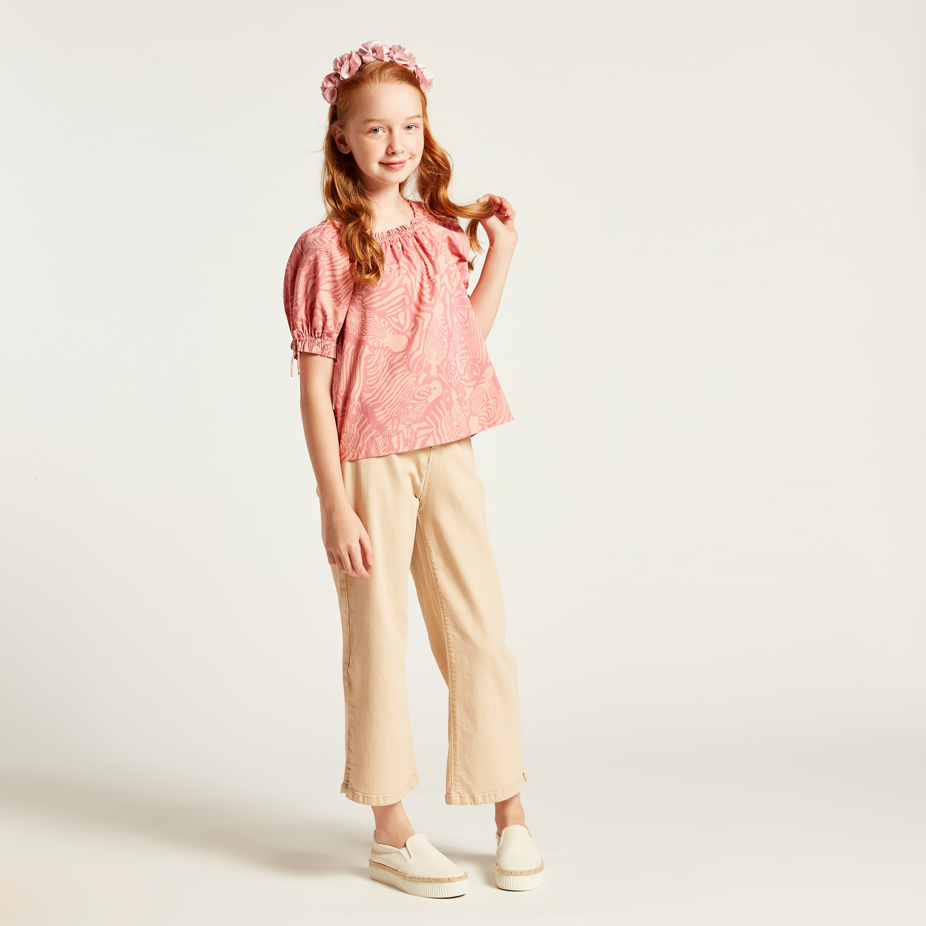 Printed Blouse with Short Sleeves 