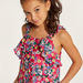 Juniors Floral Print Sleeveless Top with Ruffles and Button Detail-Blouses-thumbnailMobile-2