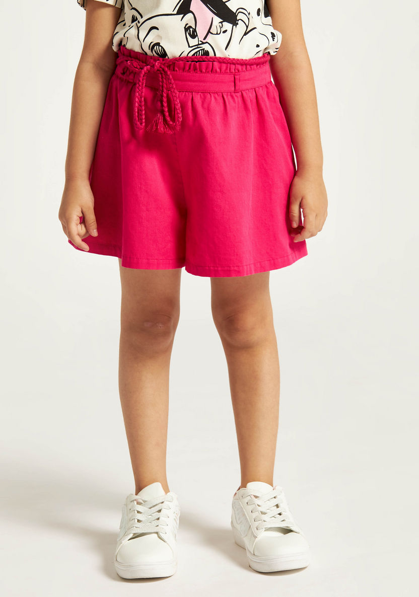 Juniors Solid Shorts with Paper Bag Waist and Braided Tie-Ups-Shorts-image-1