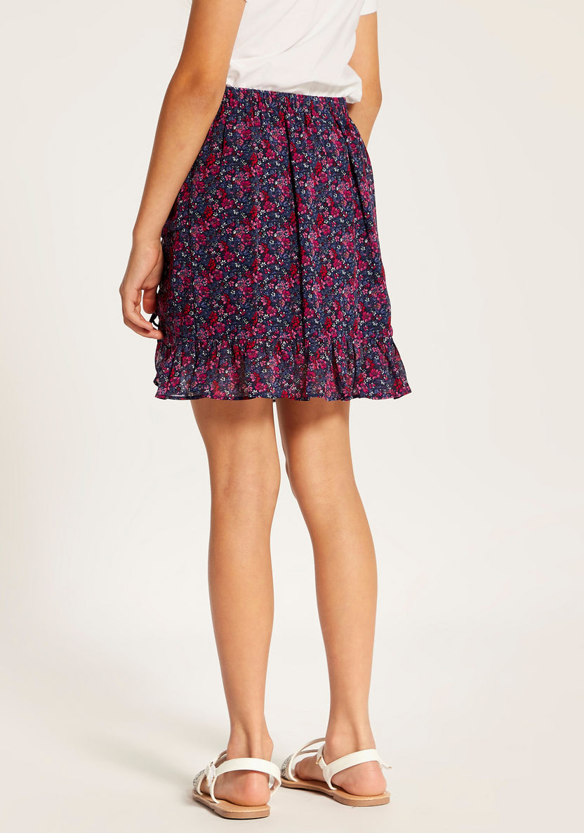 Juniors Floral Print Mini Skirt with Elasticated Waistband-Skirts-image-3