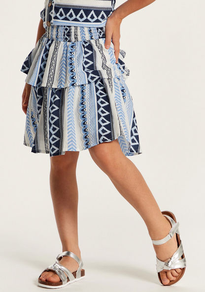Juniors Printed Skirt with Ruffle and Shirred Waistband-Skirts-image-1