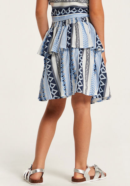 Juniors Printed Skirt with Ruffle and Shirred Waistband-Skirts-image-3