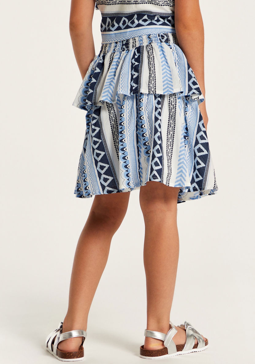 Juniors Printed Skirt with Ruffle and Shirred Waistband-Skirts-image-3