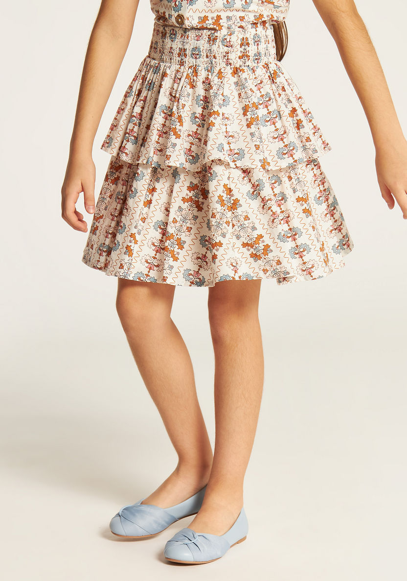 Juniors Printed Skirt with Ruffles and Shirred Detail-Skirts-image-1