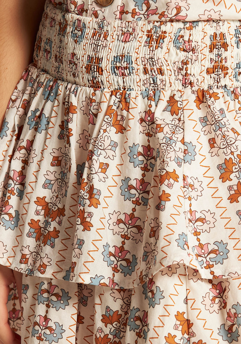 Juniors Printed Skirt with Ruffles and Shirred Detail-Skirts-image-2