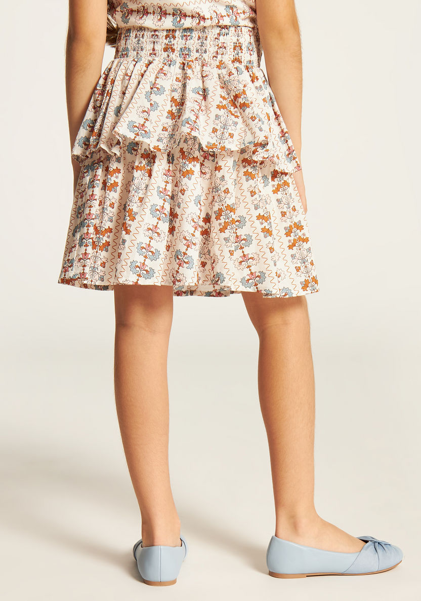 Juniors Printed Skirt with Ruffles and Shirred Detail-Skirts-image-3
