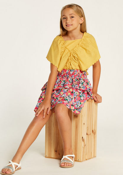 Juniors Floral Print Tiered Skirt with Elasticated Waistband-Skirts-image-0