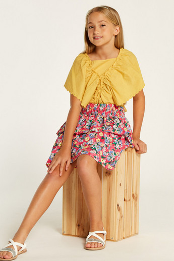 Juniors Floral Print Tiered Skirt with Elasticated Waistband