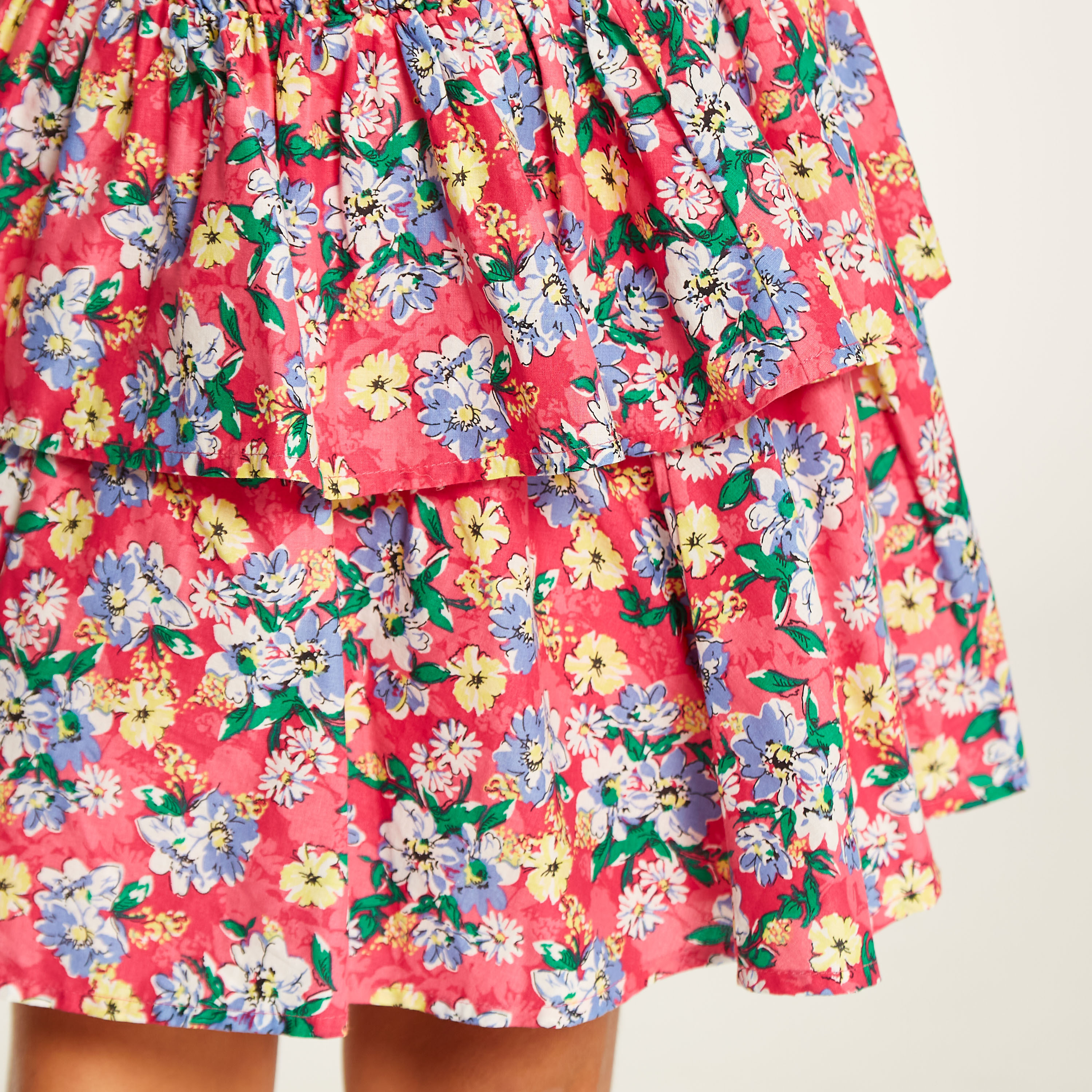 Juniors Floral Print Tiered Skirt with Elasticated Waistband-girls-clothing-bottoms-skirts-image-3