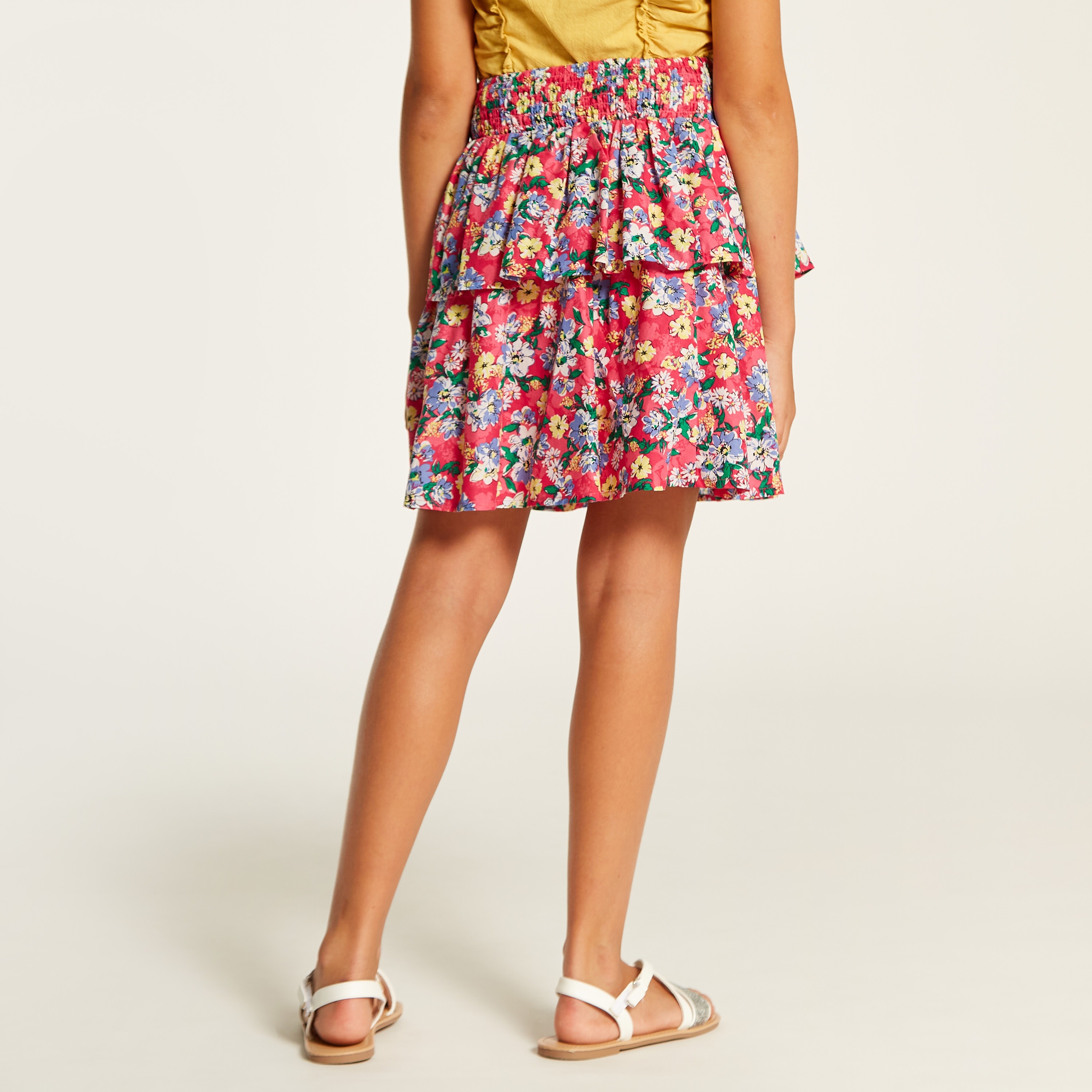 Juniors Floral Print Tiered Skirt with Elasticated Waistband-girls-clothing-bottoms-skirts-image-4