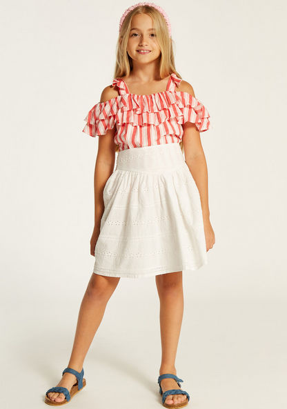 Juniors Embroidered Skirt with Elasticated Waistband-Skirts-image-0