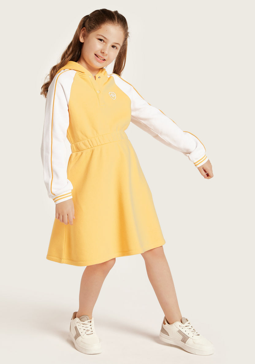 Juniors Colourblocked Hooded Dress with Long Sleeves-Dresses%2C Gowns and Frocks-image-0