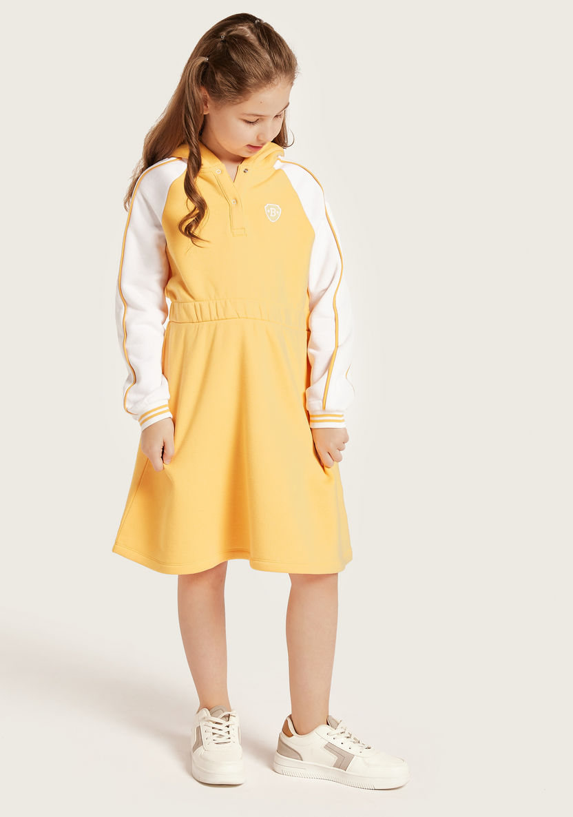 Juniors Colourblocked Hooded Dress with Long Sleeves-Dresses%2C Gowns and Frocks-image-2