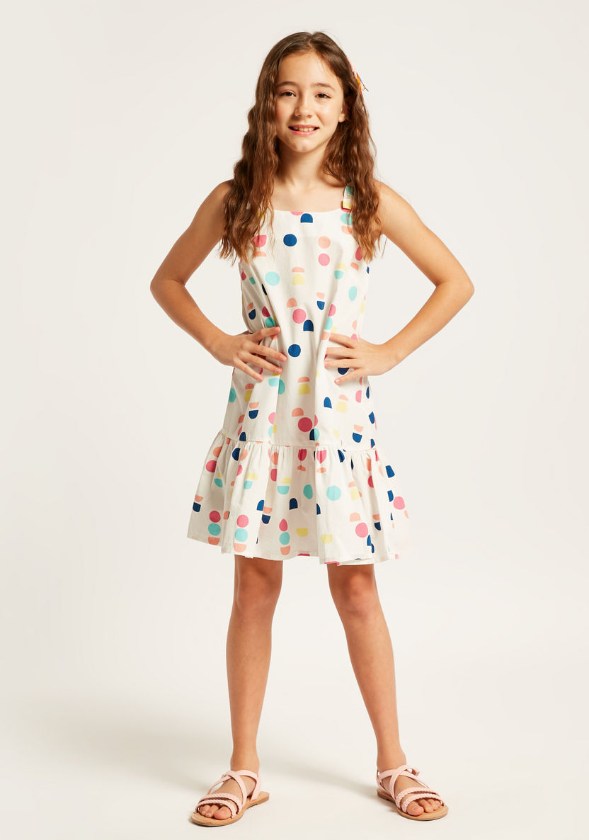 Juniors Printed Sleeveless Dress with Ruffles and Flounce Hem-Dresses, Gowns & Frocks-image-0