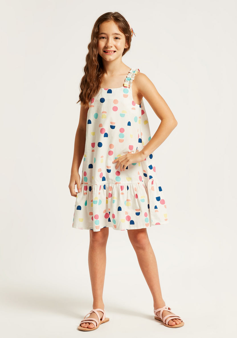 Juniors Printed Sleeveless Dress with Ruffles and Flounce Hem-Dresses, Gowns & Frocks-image-1
