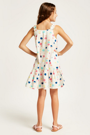 Juniors Printed Sleeveless Dress with Ruffles and Flounce Hem