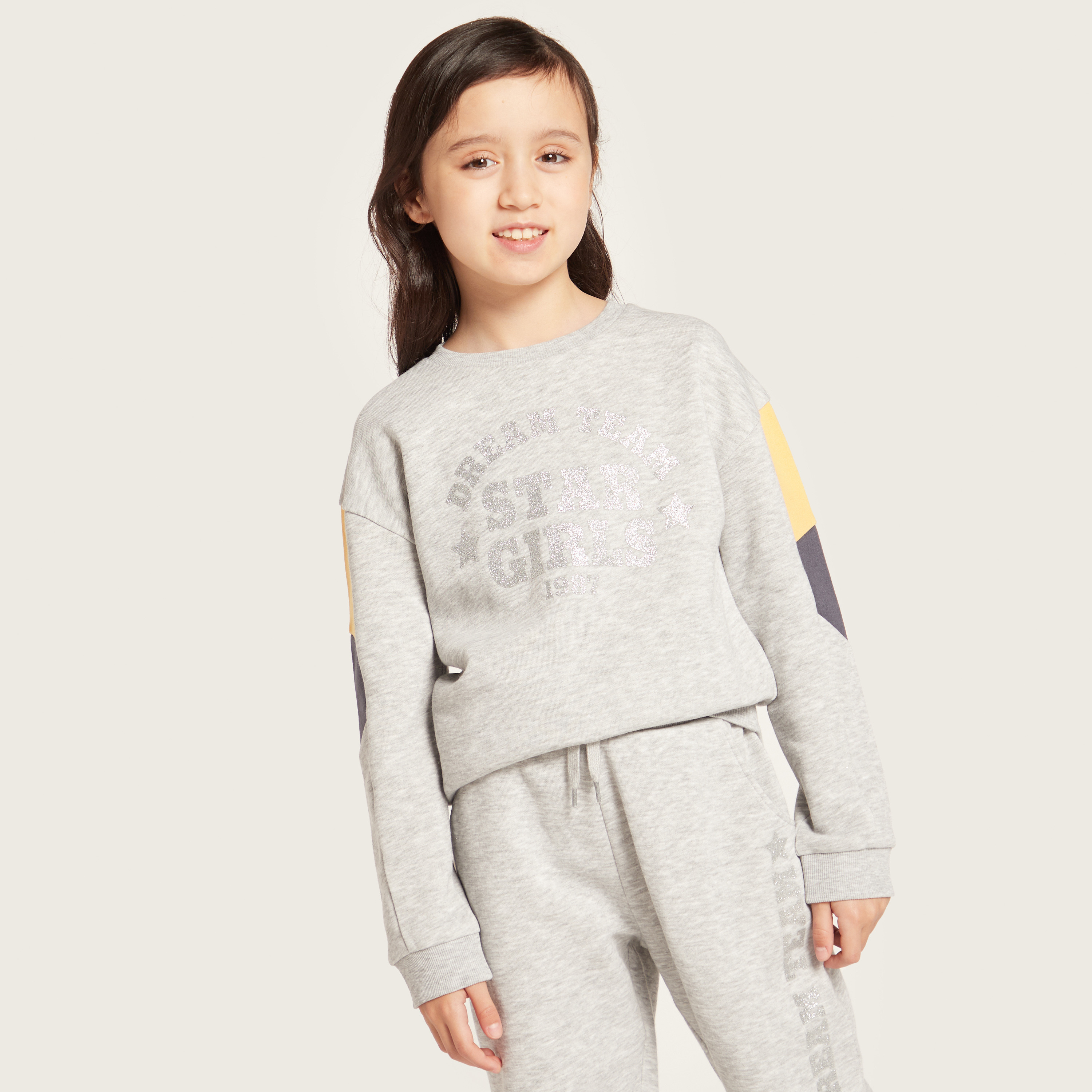 Juniors Printed Sweatshirt with Round Neck and Long Sleeves-girls-clothing-jumpersandcardigans-image-2