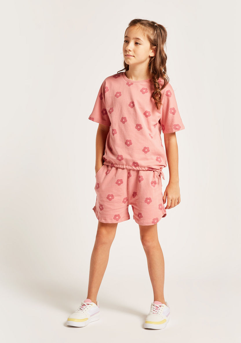 Juniors Floral Print T-shirt and Shorts Set-Clothes Sets-image-1