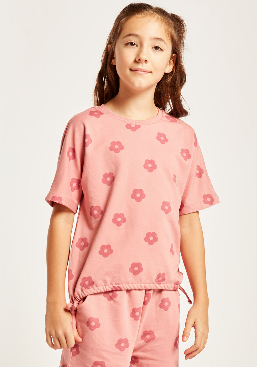 Juniors Floral Print T-shirt and Shorts Set-Clothes Sets-image-2