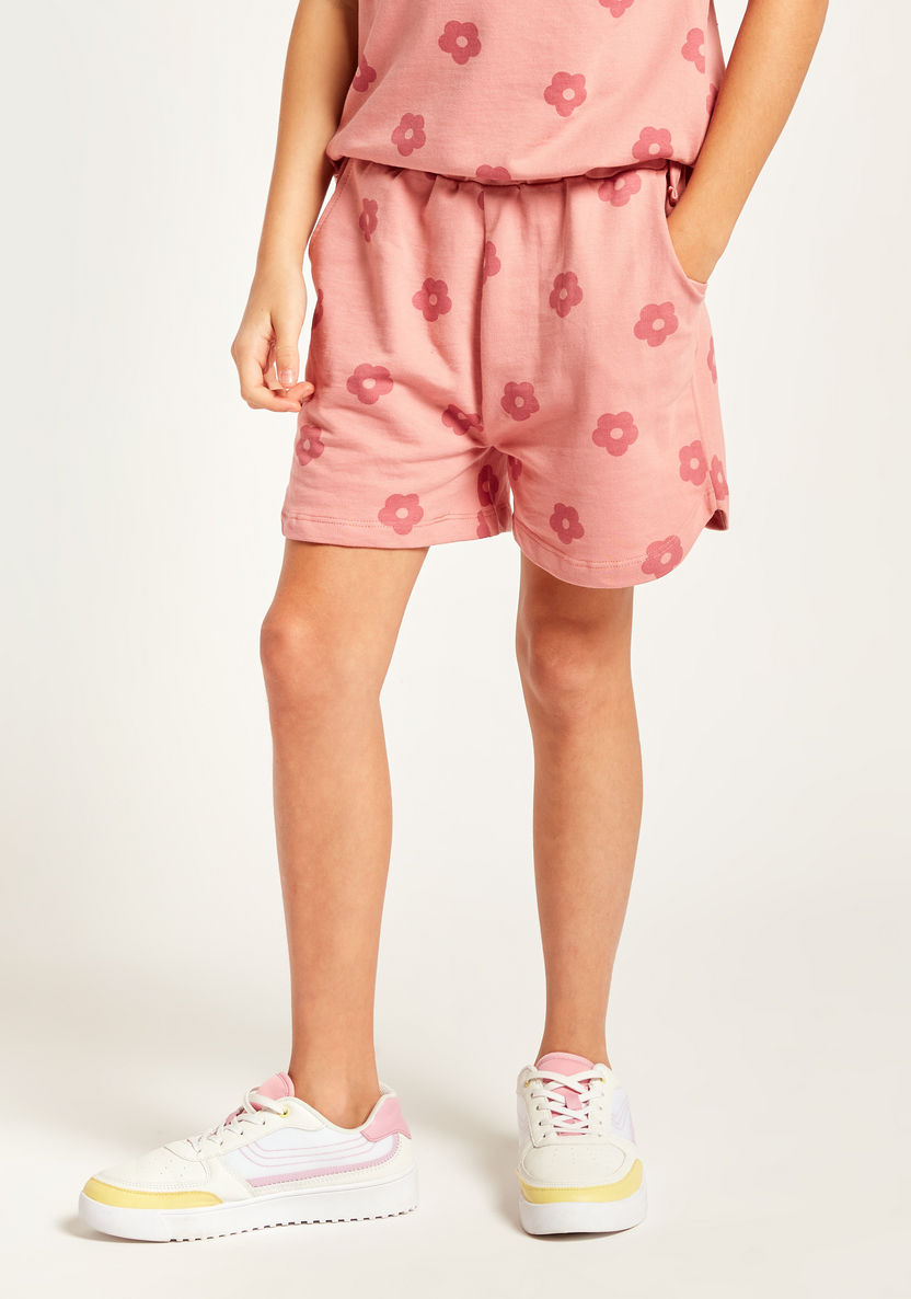 Juniors Floral Print T-shirt and Shorts Set-Clothes Sets-image-3