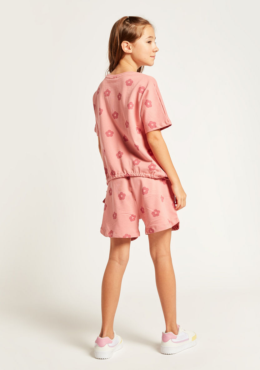 Juniors Floral Print T-shirt and Shorts Set-Clothes Sets-image-4