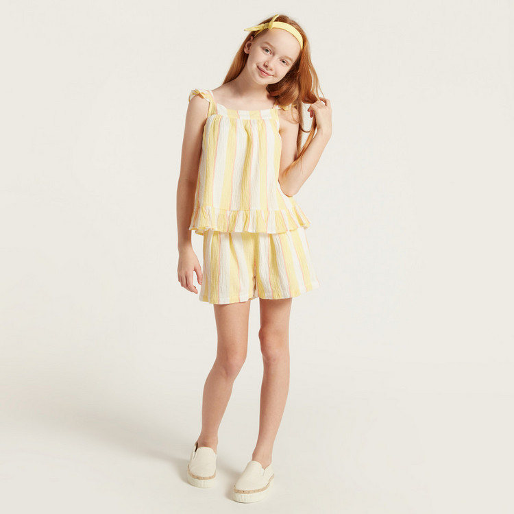 Juniors Striped Sleeveless Top and Shorts Set