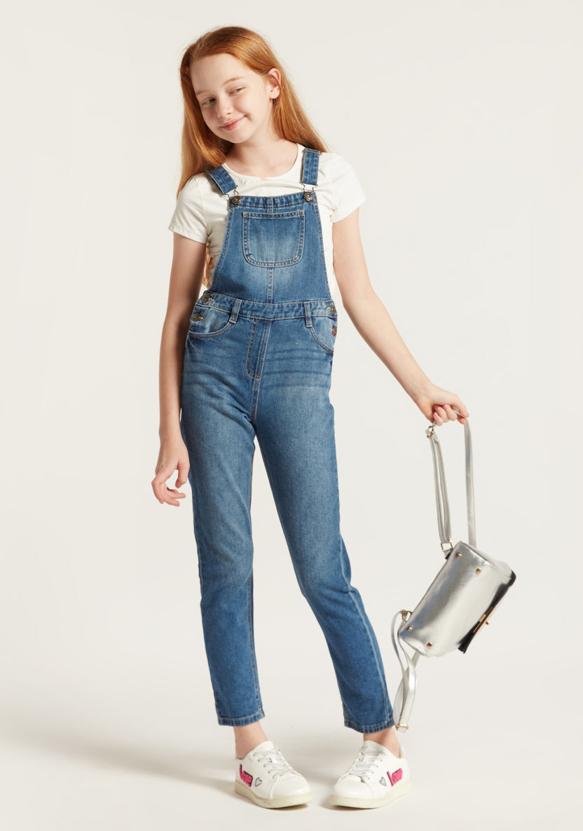 Juniors Denim Dungarees with Pockets-Rompers, Dungarees & Jumpsuits-image-0