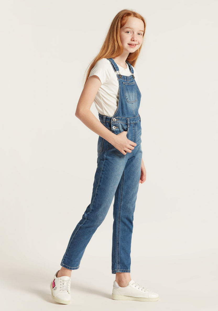 Juniors Denim Dungarees with Pockets-Rompers, Dungarees & Jumpsuits-image-1