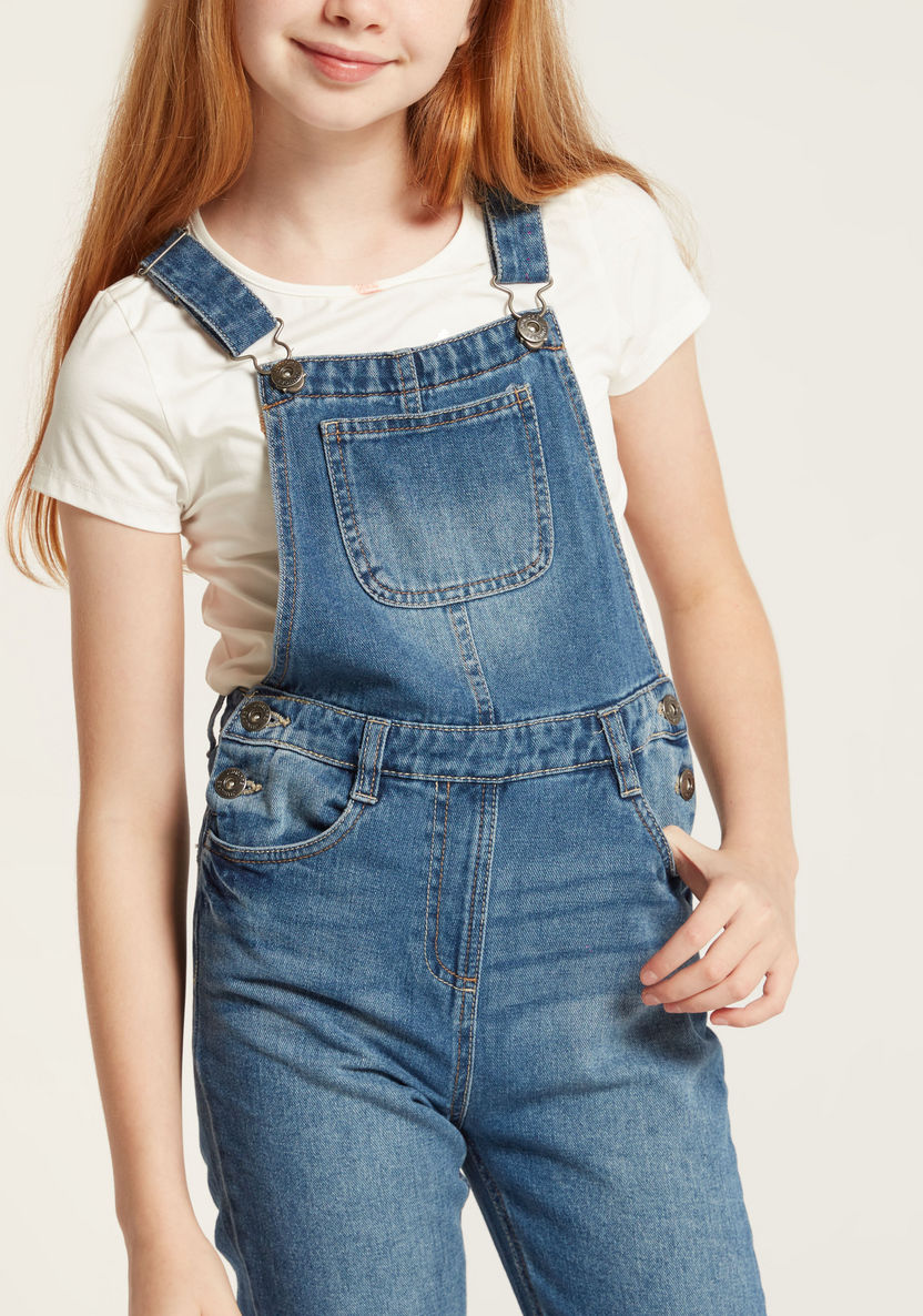Juniors Denim Dungarees with Pockets-Rompers, Dungarees & Jumpsuits-image-2