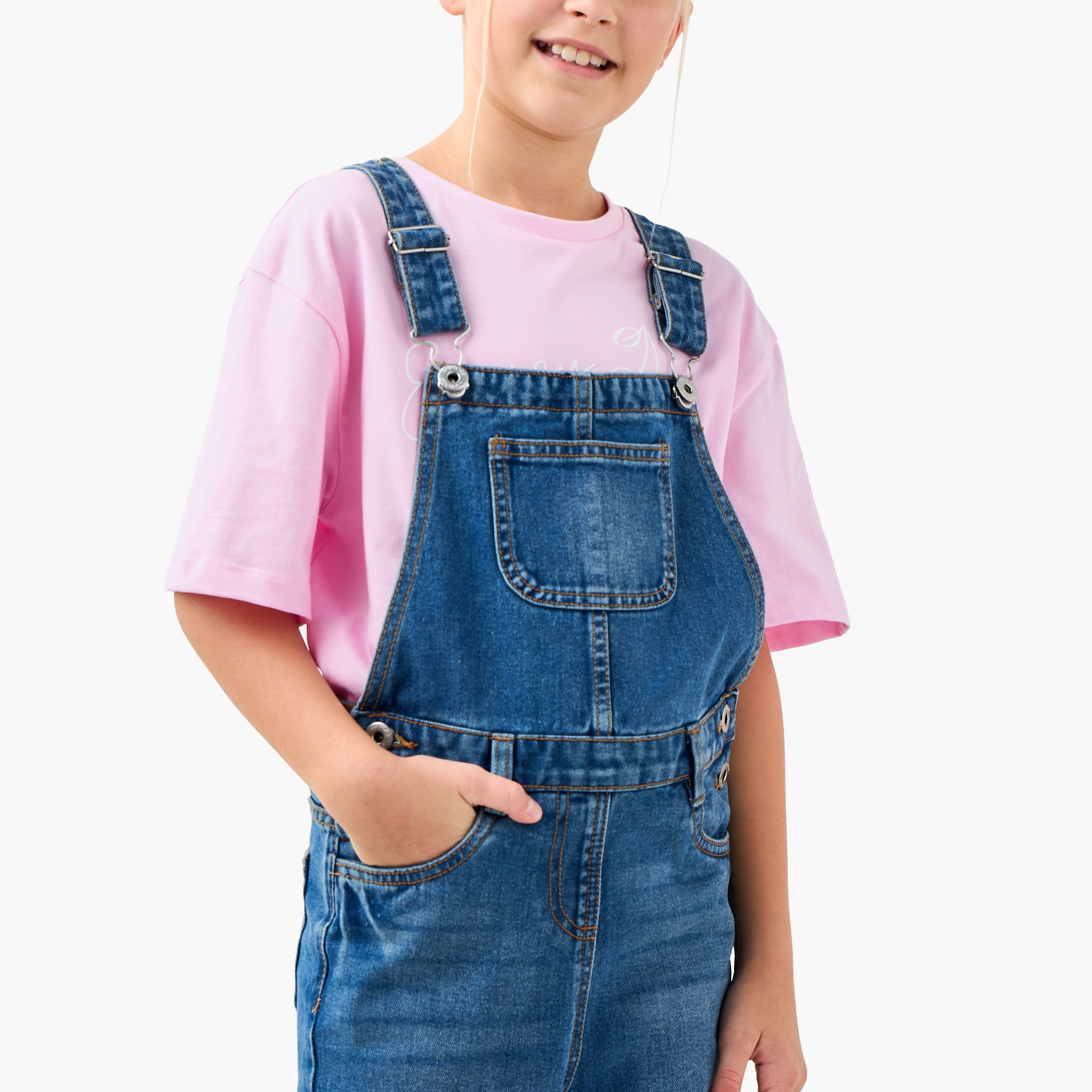 Buy Juniors Denim Dungarees with Pockets Online | Babyshop UAE