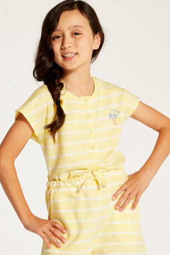 Juniors Striped Playsuit with Cap Sleeves and Tie-Up Belt