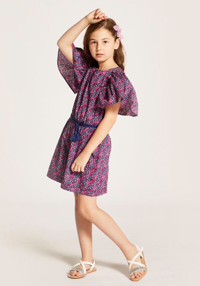 Juniors Printed Playsuit with Bell Sleeves and Tie-Ups-Rompers%2C Dungarees and Jumpsuits-image-1