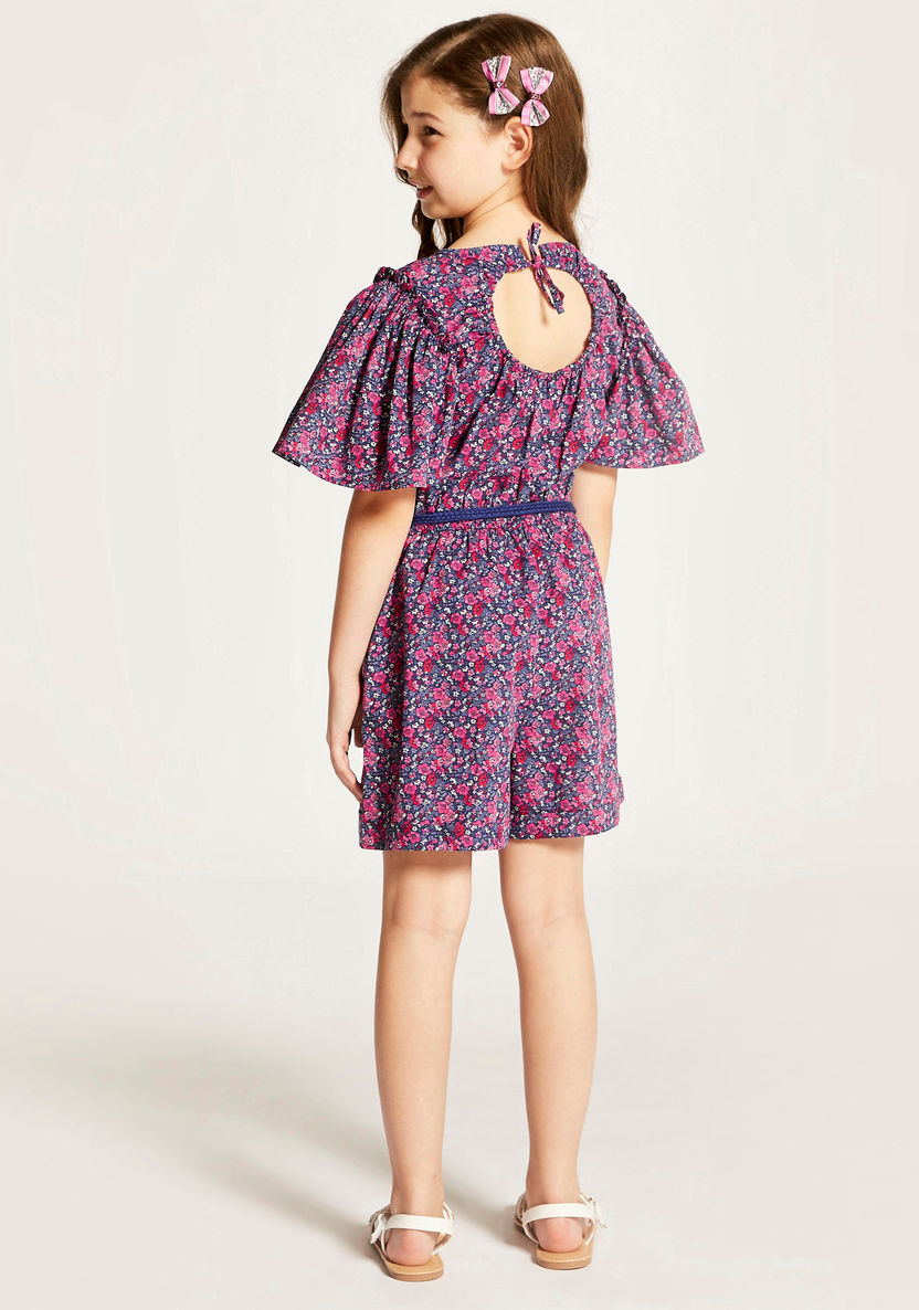 Juniors Printed Playsuit with Bell Sleeves and Tie-Ups-Rompers%2C Dungarees and Jumpsuits-image-3