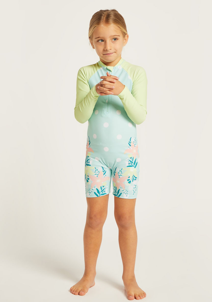 Juniors Colourblock Swimsuit with Long Sleeves-Swimwear-image-1