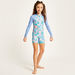 Juniors Floral Print Swimsuit with Long Sleeves and Zip Closure-Swimwear-thumbnail-1