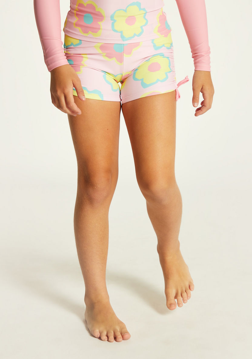 Juniors Floral Print Rash Guard and Swim Shorts Set-Swimwear-image-2