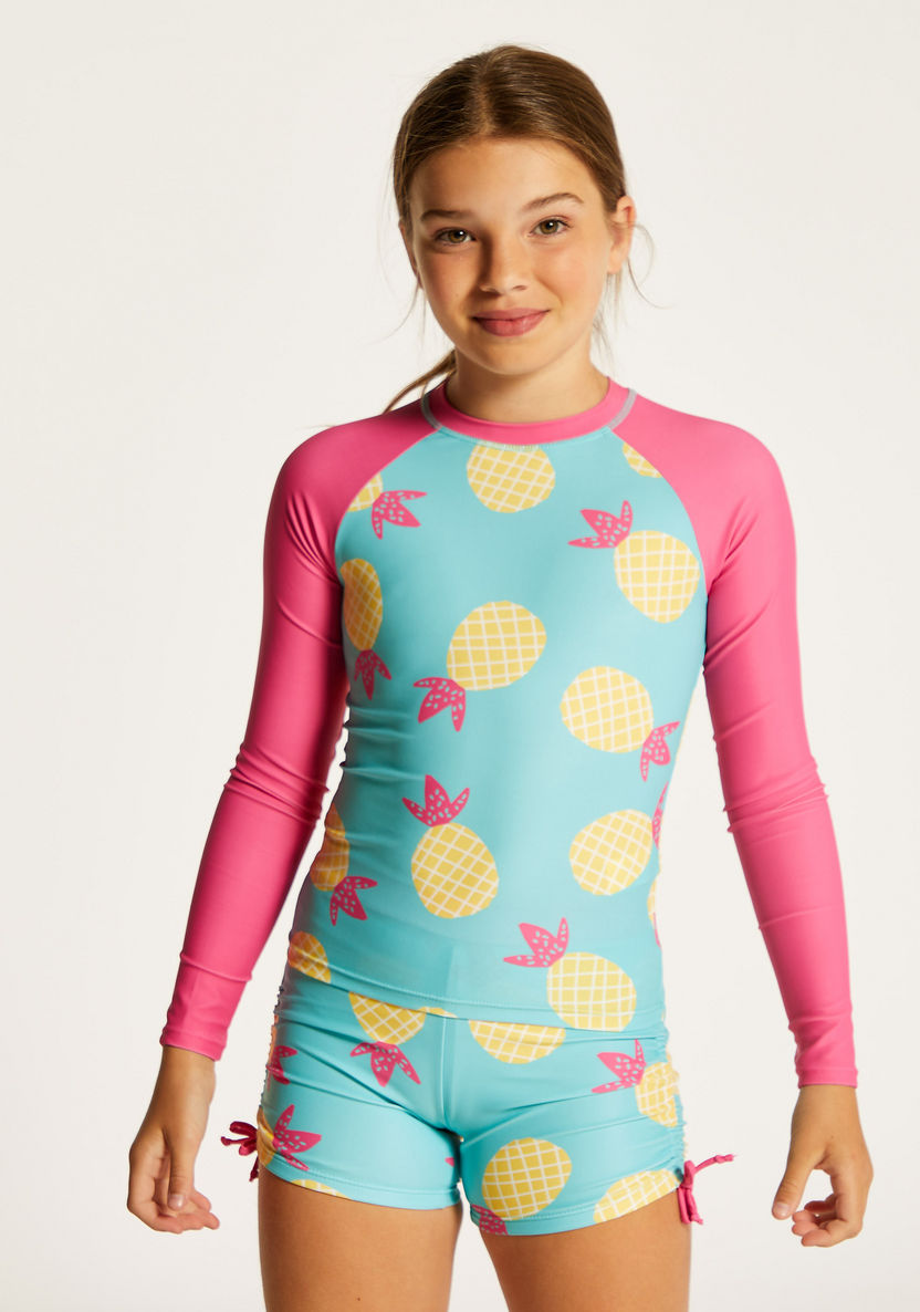 Juniors Pineapple Print Rash Guard and Swim Shorts Set-Swimwear-image-1