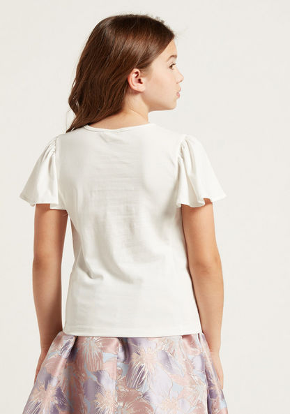 Juniors Floral Embellished T-shirt with Short Sleeves